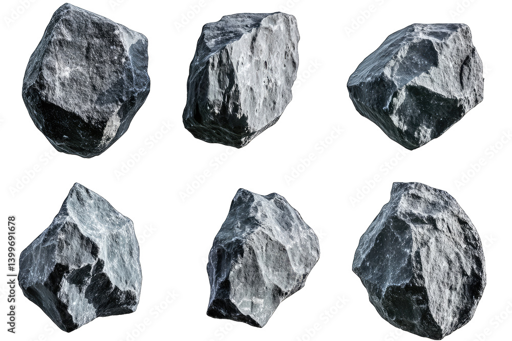 Aufkleber six distinct rocks each showcasing different shapes and textures emphasizing their natural forms and