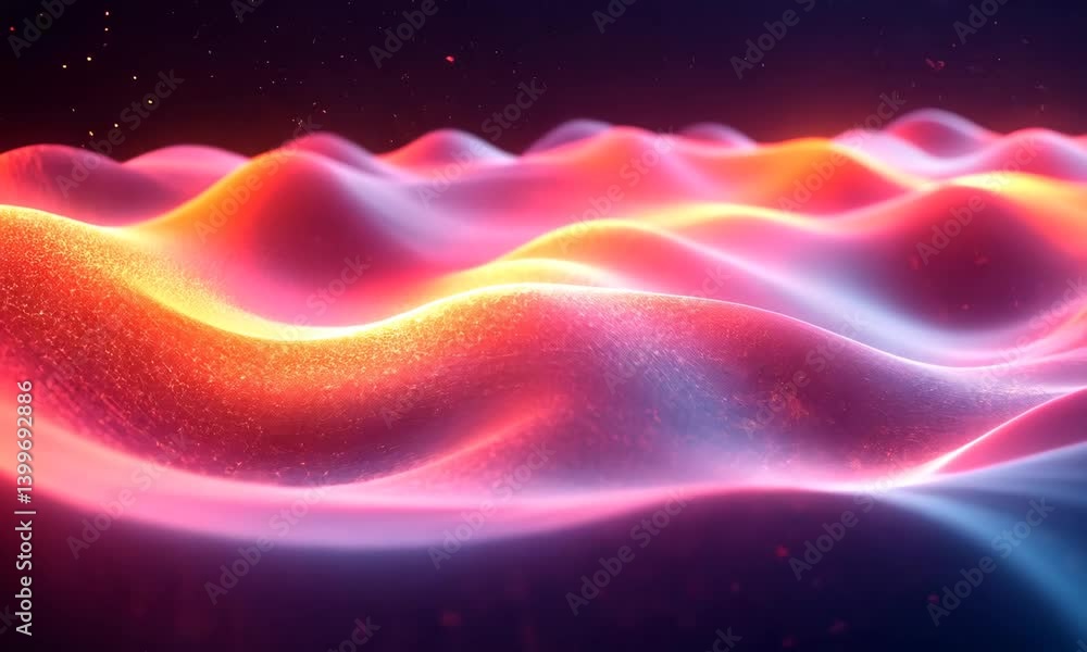 Poster abstract luminous landscape animation with glowing particles and dynamic waves