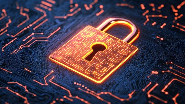 Cybersecurity action with digital lock technology concept futuristic environment high-resolution viewpoint