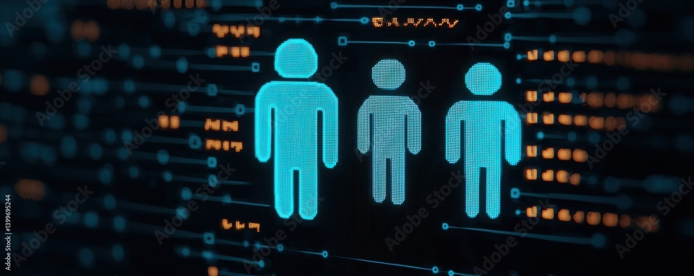 Poster analyzing human interaction in digital environments virtual space graphic illustration tech visualiz