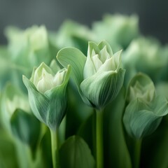 Close up of Pale Green Tulips  Floral Background  Spring Bloom  Nature Photography
