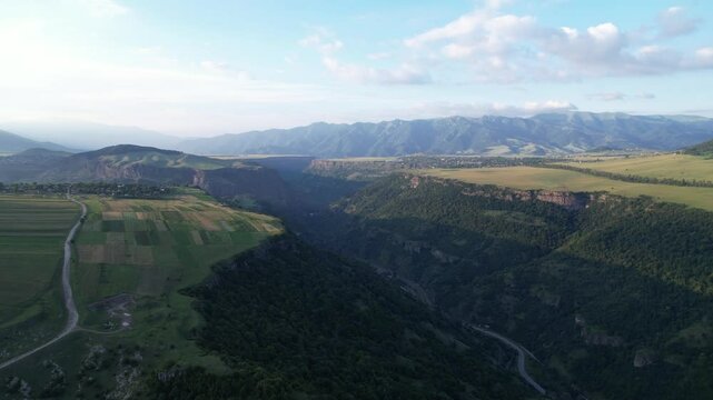 Aerial view of the scenic Debed River Canyon in Northern Armenia on a sunny say