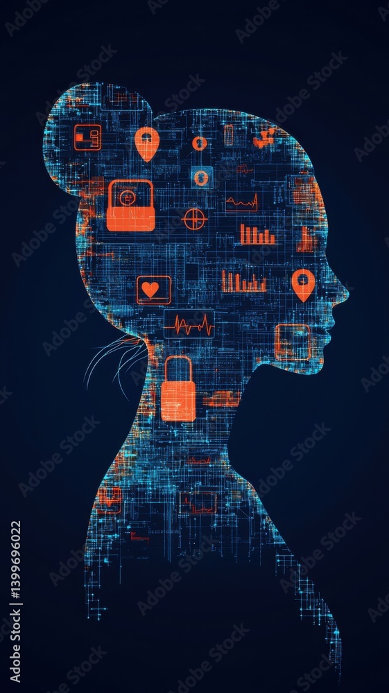 Poster digital identity representation concept visualization technology urban environment profile view data