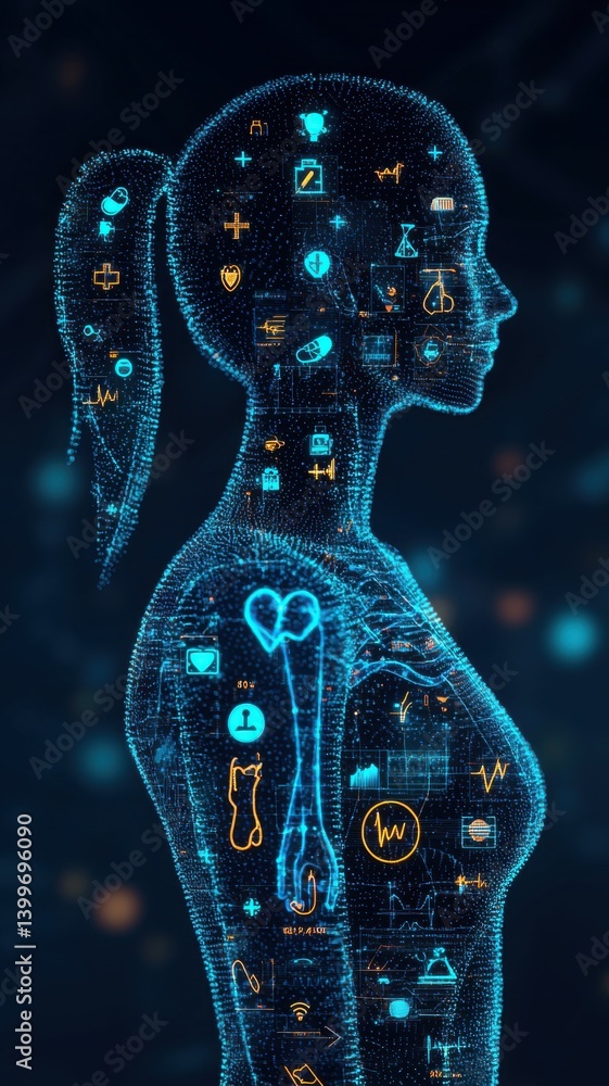 Aufkleber exploring human health data visualization digital realm infographic content futuristic environment s