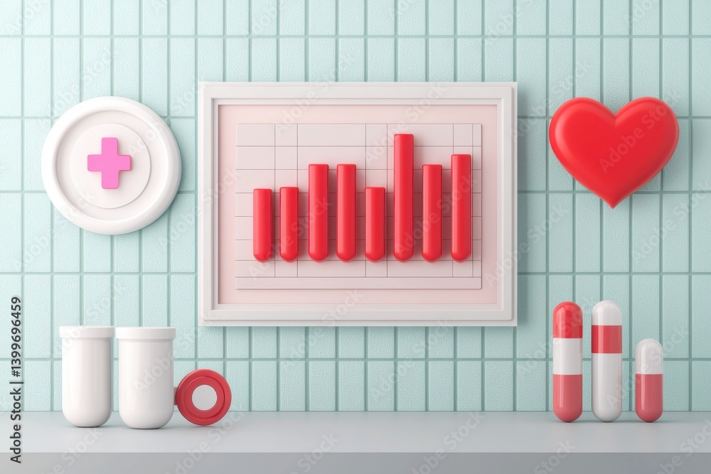 Poster analyzing health data trends medical environment 3d render informative clean design