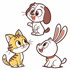 set of funny cartoon cats