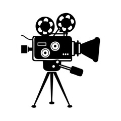 Obraz premium movie camera icon, movie camera silhouette vector illustration-simple silhouette illustration of movie camera, perfect for movie camera logos and icons
