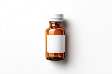 Amber Glass Bottle with White Label on Clean White Background Mockup