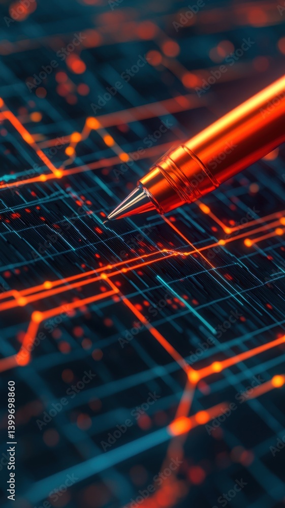 Poster analyzing financial trends with digital data visualizations tech lab graphic design close-up modern 