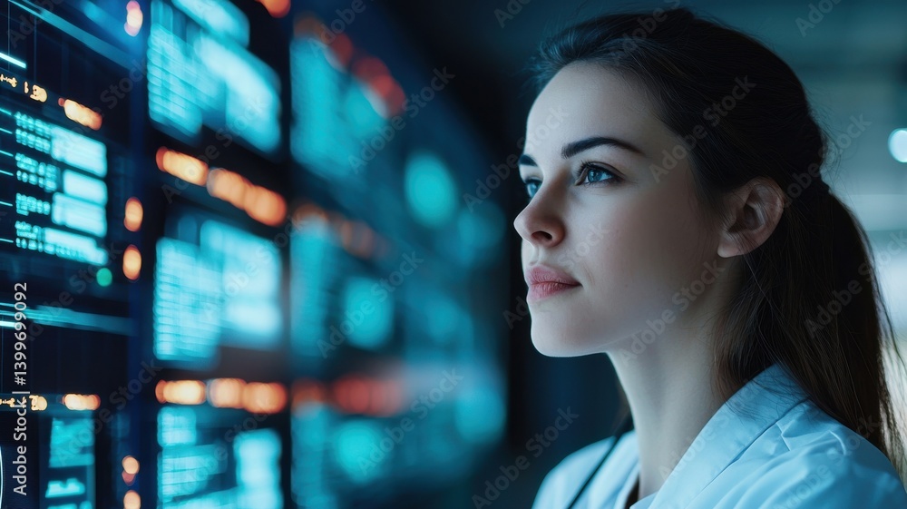 Poster analyzing data streams tech hub digital content indoor close-up empowering innovation