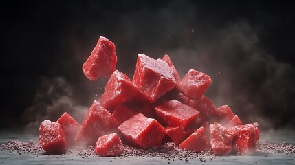 Red crystals exploding