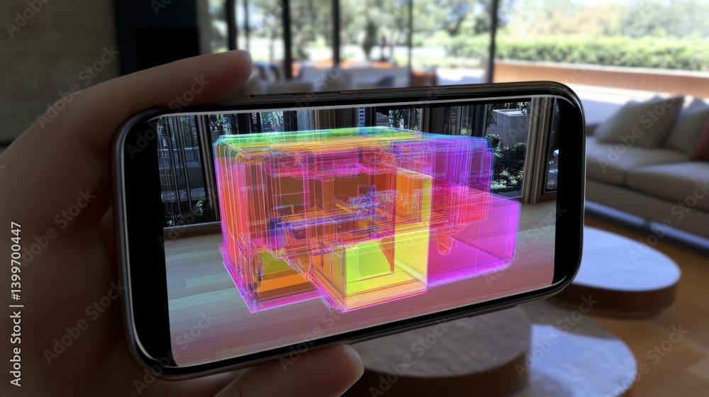 Poster a user engaging with an ar application on a smartphone revealing a floating diagram that details the