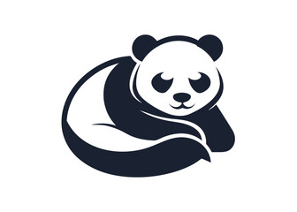 Panda bear silhouette Logo design vector template. Hand drawn outline vector sketch illustration