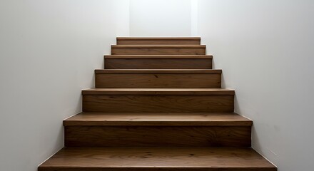 Wooden steps surrounded by white walls