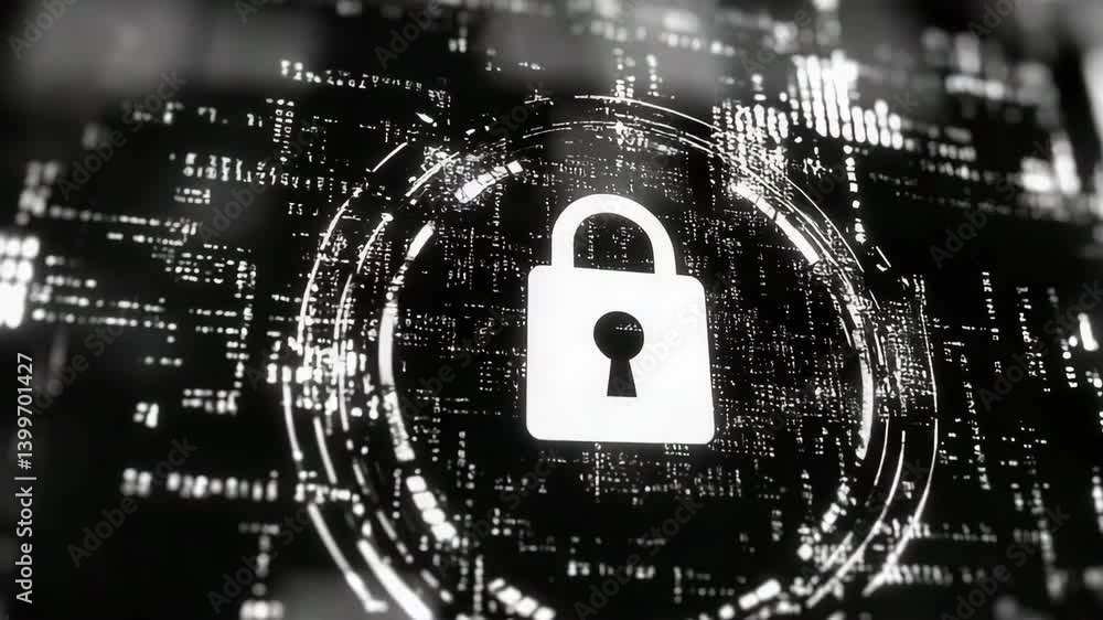 Poster digital lock technology ensuring data security and protection against cybercrime in todays networked
