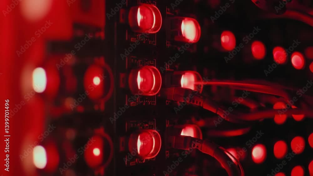 Aufkleber intricate network of glowing red lights highlights importance of technology in cybercrime protection