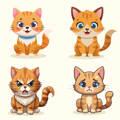 Fototapeta premium Set of Cute and Expressive Cartoon Cats with Different Emotions