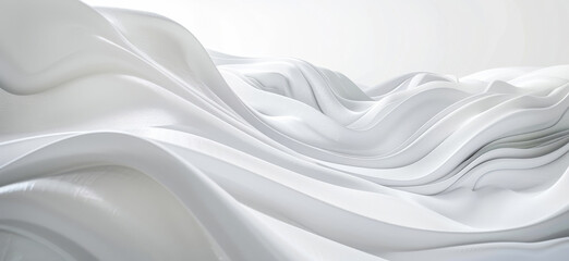Naklejka premium Abstract, wave and background with white for art with pattern with flow cloth for satin fabric. Creative, design and banner for wallpaper with material texture with folds, artistic and elegance