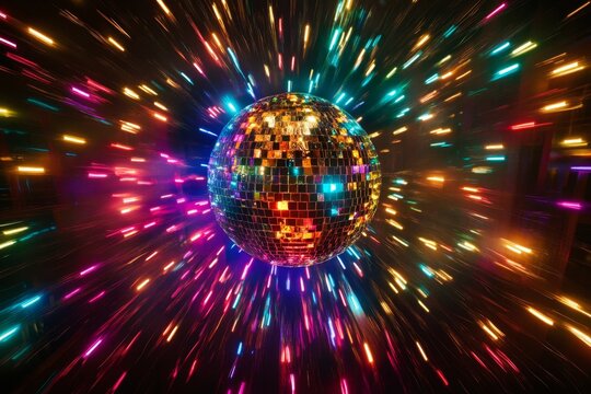 Disco ball with vibrant light trails - Powered by Adobe