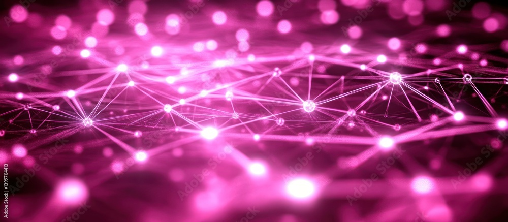 Poster pink network connection; digital nodes glowing; abstract background; tech concept