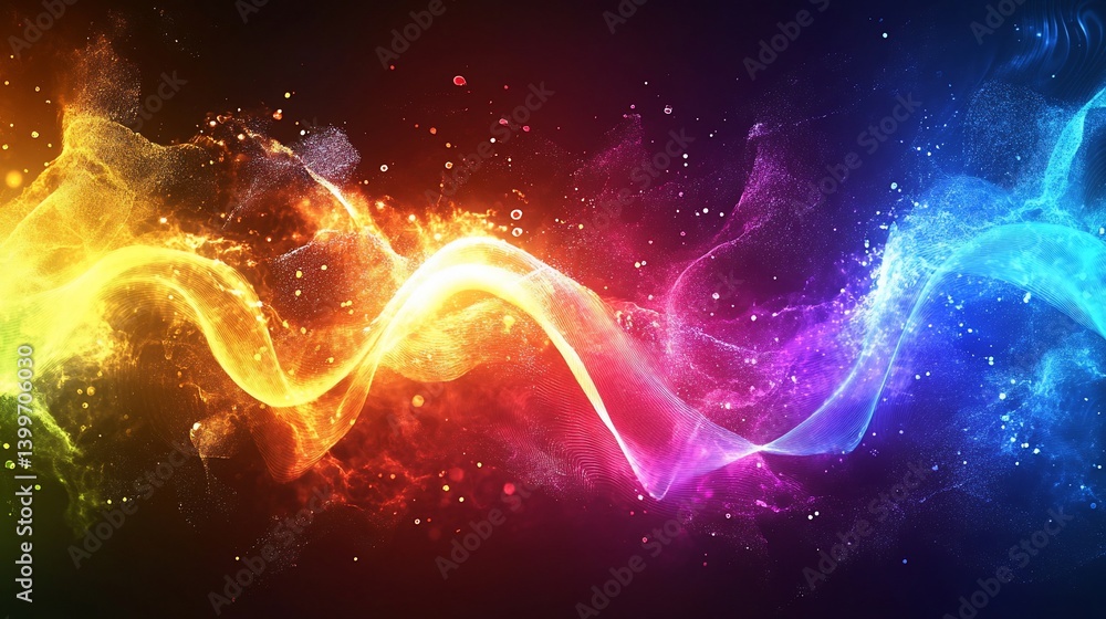 Poster vibrant multicolored energy waves in a dynamic abstract background