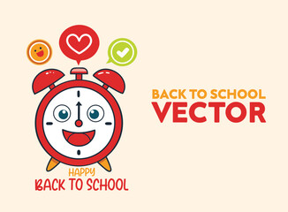 Back to school vector, cartoon clock back to school