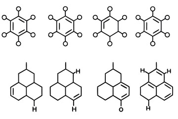 Chemical reaction illustrating bonds and atoms line art