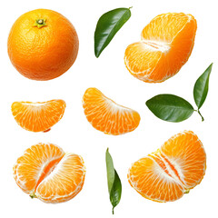 Mandarin Oranges Fresh Citrus Fruit Segments Leaves,