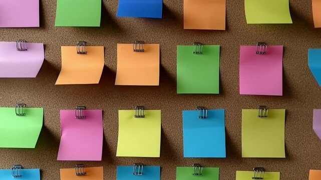 Colorful sticky notes and reminders adorn a corkboard calendar, showcasing organization and vibrant planning.