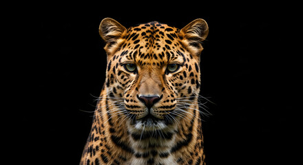 Fototapeta premium Leopard Face Close up, Wildlife in Natural Habitat, Powerful Predator Portrait, Big Cat Detail, Wild Animal in Nature, Leopard Head, Detail