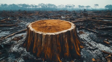 Deforestation Stump with Rainforest Disaster, and Nature Loss.