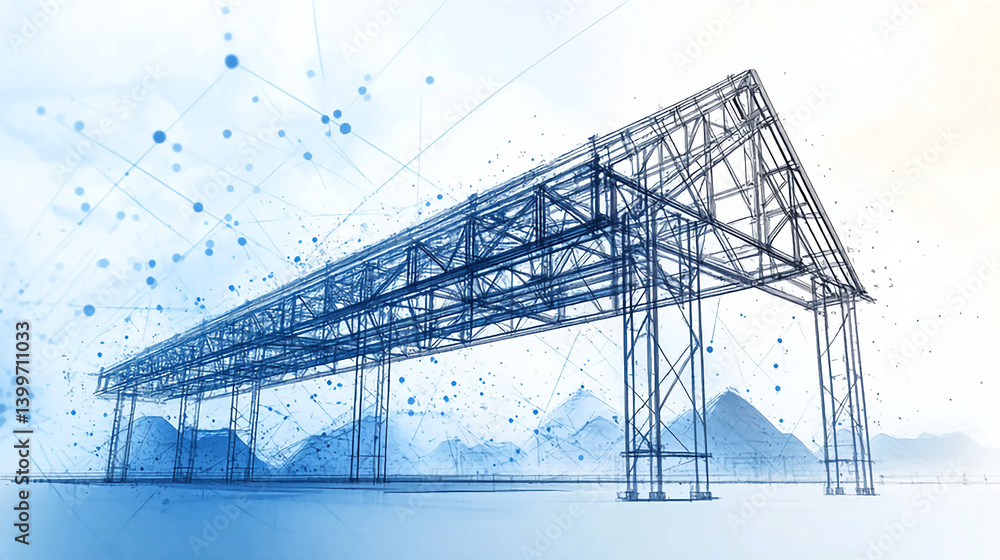 Poster blueprint architecture design structure engineering construction project industrial plan sketch