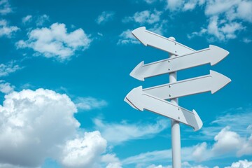 Directional signage against a vibrant sky
