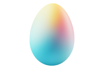 Gradient colored Easter egg with smooth transitions of blue, yellow, and pink isolated on white transparent background