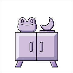 Cupboard with Frog and Moon Decoration on Top - Interiors and Furniture Illustration
