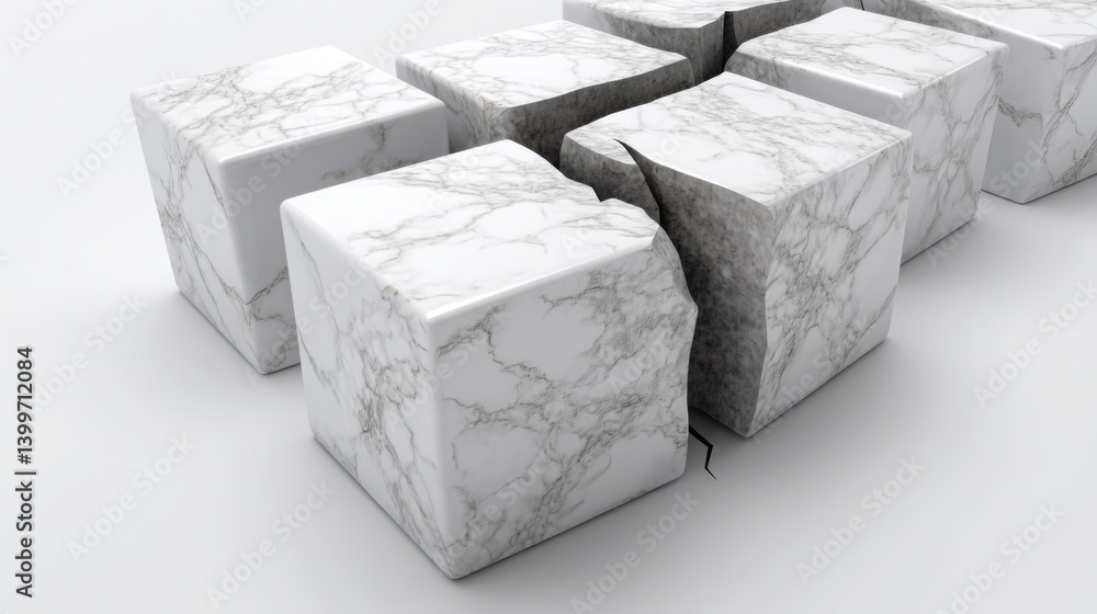 Poster collection of marble blocks displaying unique textures and patterns representing fragility in econom