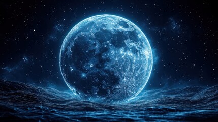 Cosmic Earth, Night Moon, Futuristic Landscape, Digital Art