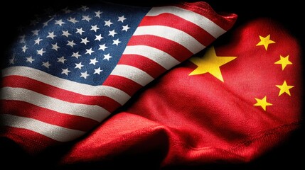 Fototapeta premium The united states and china flags displayed together in a fractured grid symbolizing international relations