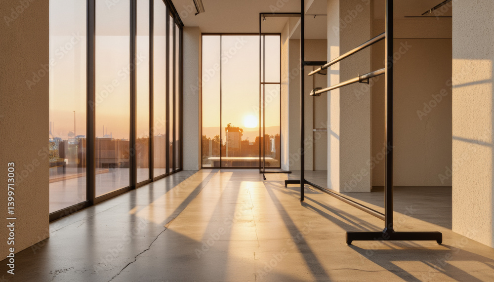Poster everyday objects - for downstream advertisement and design: sunlight streams through expansive windo