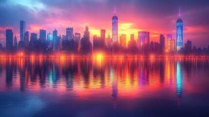 Fototapeta premium Vibrant Manhattan Skyline at Sunset