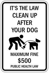 Dog poop signs It's the law clean up after your dog