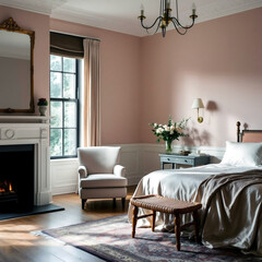 Cozy Classic Bedroom Interior with Fireplace and Natural Light