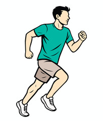 Cartoon-style male runner in green outfit, ideal for sports apps, digital designs, and educational content about physical activity