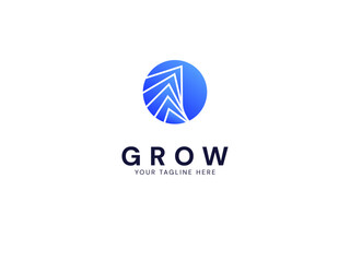 Modern grow Business with overlapping Abstract triangle lines in circle logo vector design concept. Growth logotype symbol for digital finance, ui, technology, investment, business, fintech, financial
