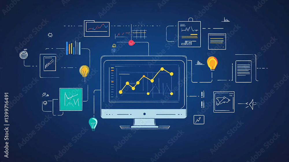 Poster data analysis dashboard visualization with charts and graphs for business intelligence and analytics