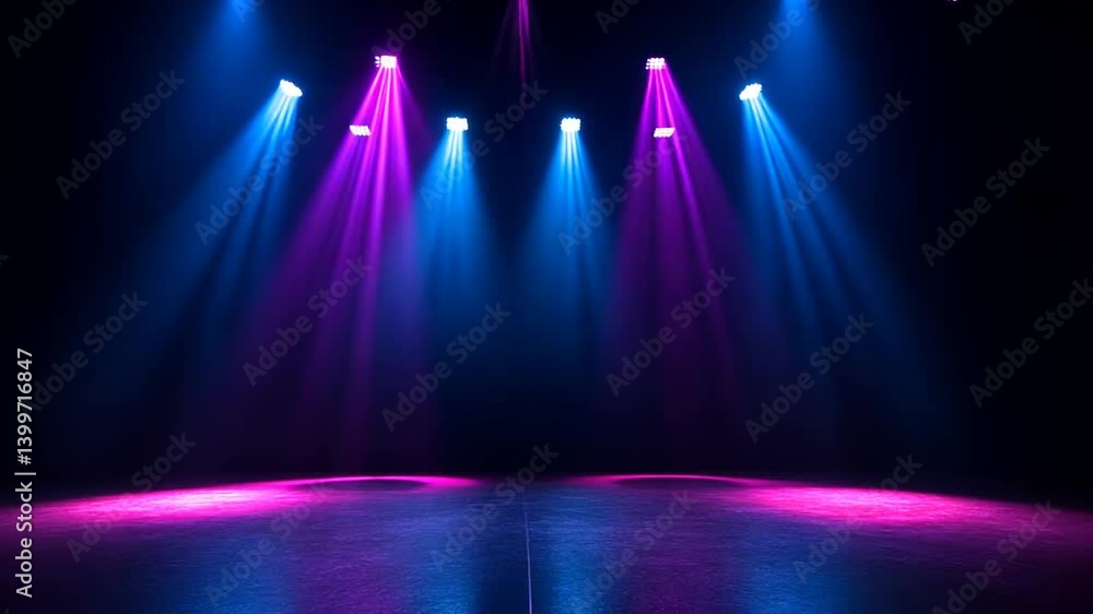 Poster captivating stage lighting visuals with dynamic color transitions and spotlights