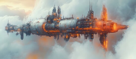 Floating City in the Clouds, Sci-Fi Spaceship, Atmospheric
