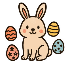 easter rabbit illustration cartoon with eggs around