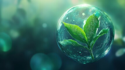 Biosphere Young Plant Sprout Encapsulated in a Glass Orb, Representing Environmental Conservation