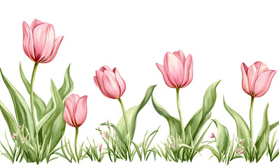 Obraz premium Beautiful pink tulip blossoms in cheerful floral display, evoke feelings of freshness and joy, perfect illustration for spring design